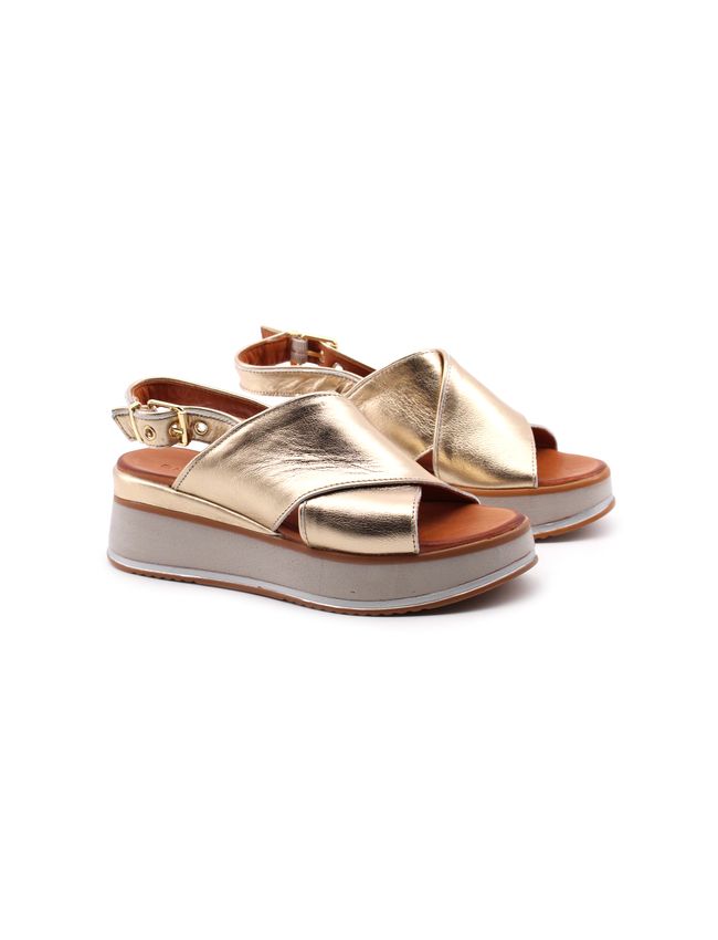 Sandalo donna in vera pelle con zeppa