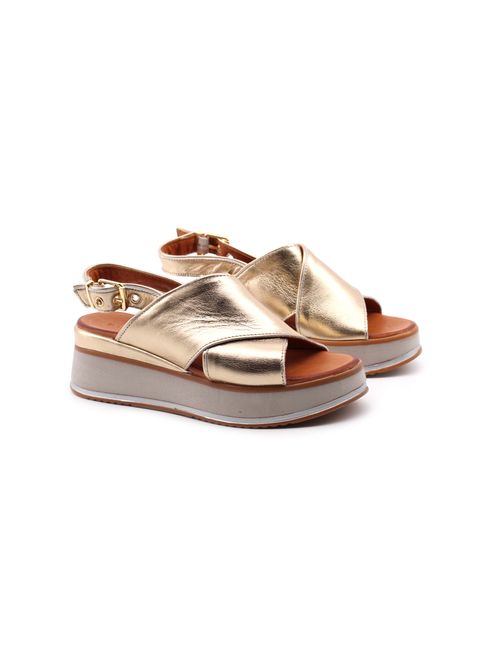 Sandalo donna in vera pelle con zeppa