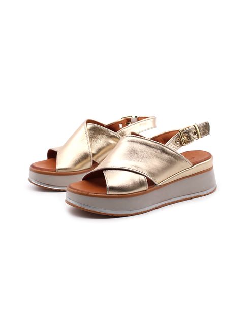 Sandalo donna in vera pelle con zeppa