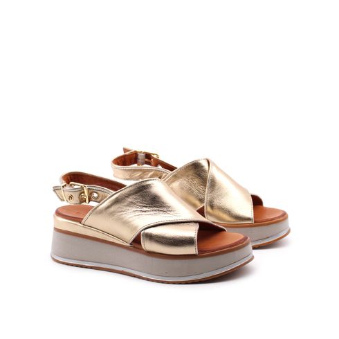 Sandalo donna in vera pelle con zeppa