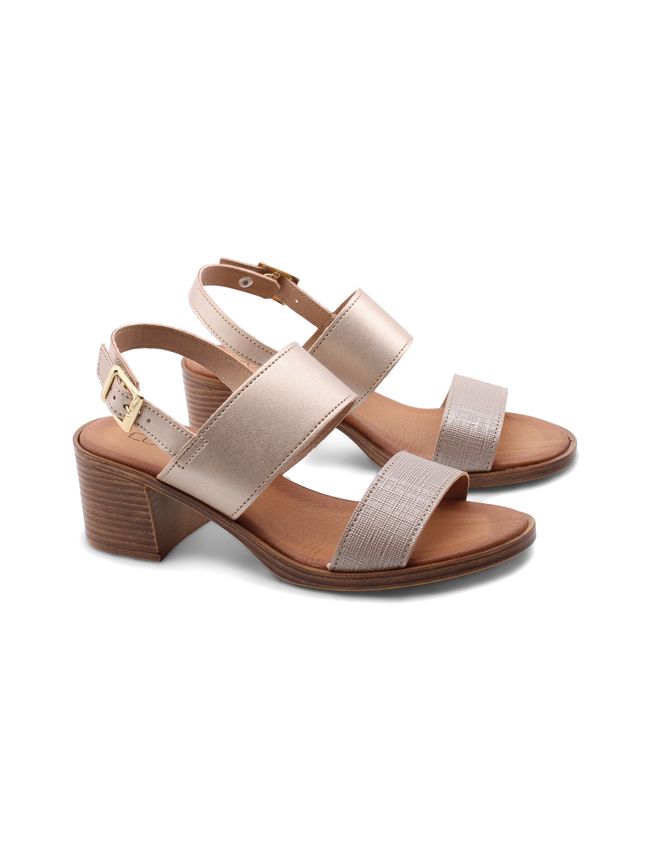 Sandalo oro da donna con tacco a blocco
