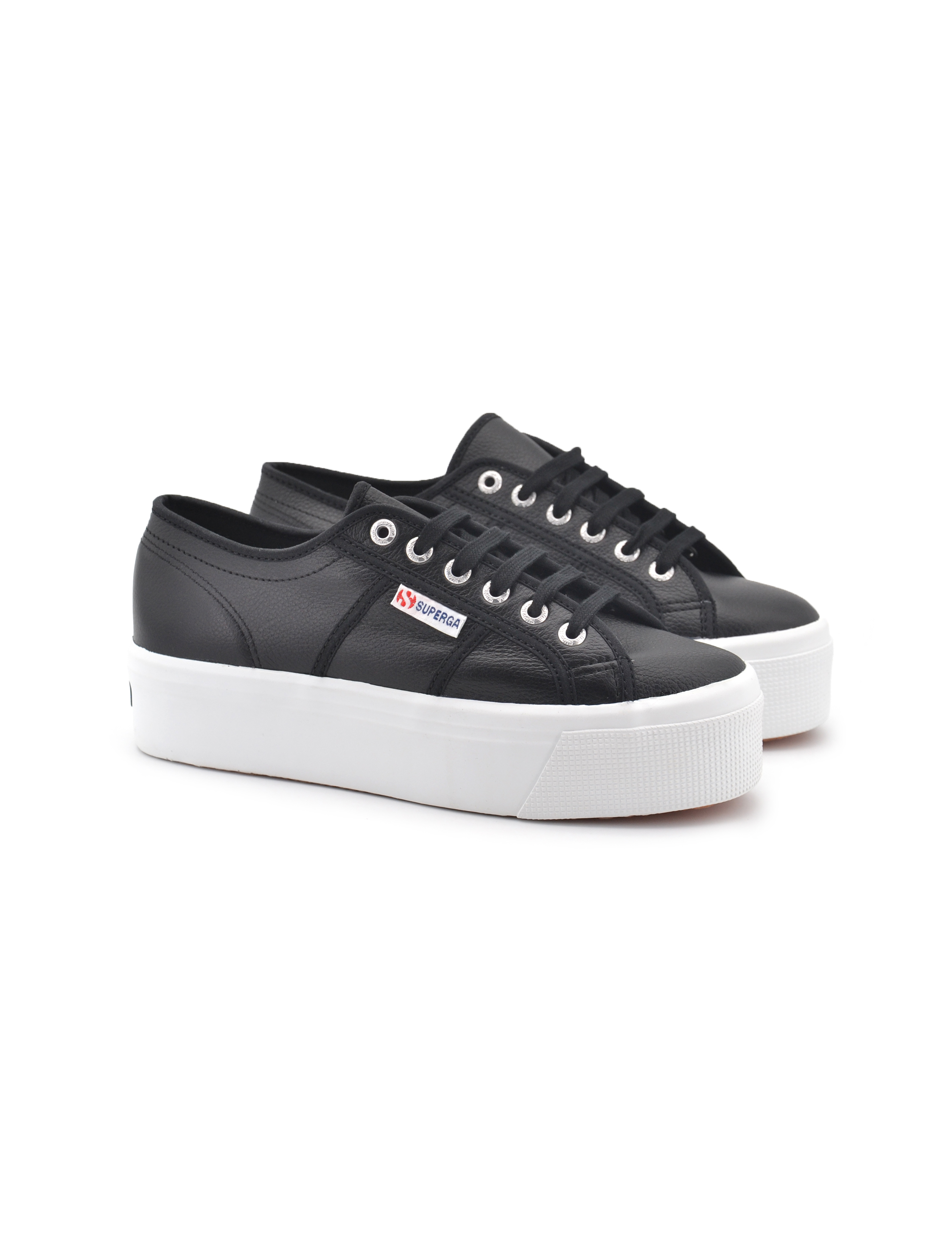 Superga 2790 tumbled leather in vera pelle, Sneakers, Nero - ConTé