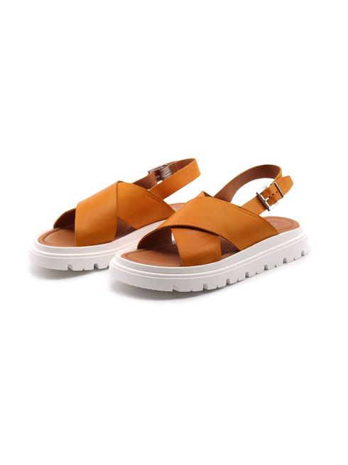 Sandalo flat in vera pelle da donna